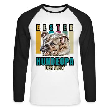 BESTER HUNDEOPA Bulldogge Hund Hunde Old English - Unisex Baseballshirt langarm - Weiß/Schwarz - Vorne - Nik (191cm)