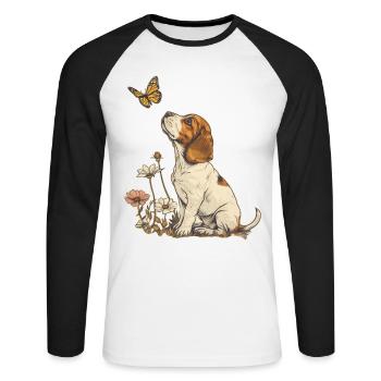 Beagle und Schmetterling - Unisex Baseballshirt langarm - Weiß/Schwarz - Vorne - Nik (191cm)