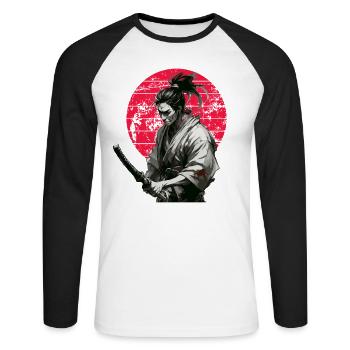 Japanese Samurai Graphic Vintage - Unisex Long Sleeve Baseball T-Shirt - white/black - Front - Nik (191cm)