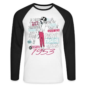 Jahrgang 1953 Geburtstagsgeschenk 1953 Mädchen 1953 - Unisex Baseballshirt langarm - Weiß/Schwarz - Vorne - Nik (191cm)