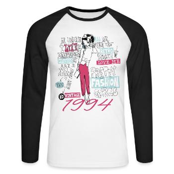 Jahrgang 1994 Geburtstagsgeschenk 1994 Mädchen 1994 - Unisex Baseballshirt langarm - Weiß/Schwarz - Vorne - Nik (191cm)