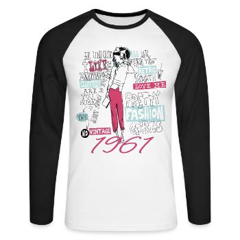 Jahrgang 1961 Geburtstagsgeschenk 1961 Tochter 1961 - Unisex Baseballshirt langarm - Weiß/Schwarz - Vorne - Nik (191cm)
