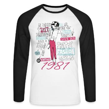 Jahrgang 1981 Geburtstagsgeschenk 1981 Mädchen 1981 - Unisex Baseballshirt langarm - Weiß/Schwarz - Vorne - Nik (191cm)