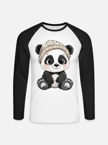 Panda Cute Cute Baby Kids Animal Bear Cartoon - Unisex Long Sleeve Baseball T-Shirt - white/black