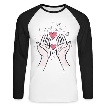 Herzen Herzmotiv Liebe I Love Hände Romantisch - Unisex Baseballshirt langarm - Weiß/Schwarz - Vorne - Nik (191cm)