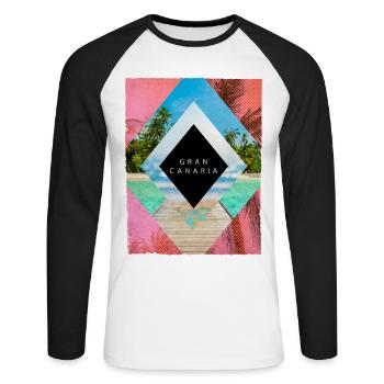 Gran Canaria Palm Trees Summer Sun Beach Sea - Unisex Long Sleeve Baseball T-Shirt - white/black - Front - Nik (191cm)