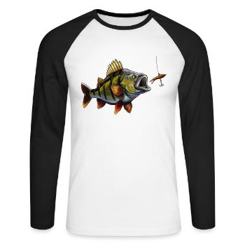 Perche Design For Anglers - Pêche au carnassier - T-shirt baseball manches longues Homme - blanc/noir - Devant - Nik (191cm)