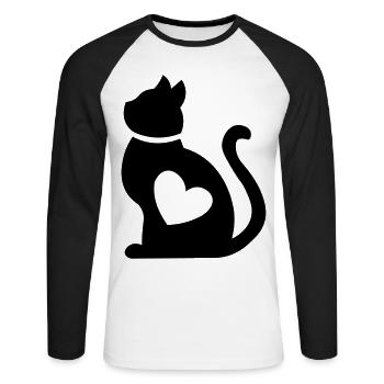 Katze mit Herz <3 Geschenk für Katzenliebhaber - Unisex Baseballshirt langarm - Weiß/Schwarz - Vorne - Nik (191cm)