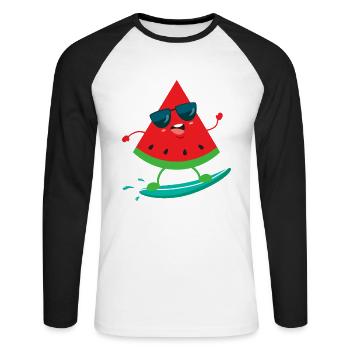 Watermelon Surf Melon Summer Fruit Design - Unisex Long Sleeve Baseball T-Shirt - white/black - Front - Nik (191cm)