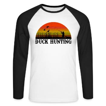 DUCK HUNTING Entenjagd Retro Geschenk - Unisex Baseballshirt langarm - Weiß/Schwarz - Vorne - Nik (191cm)