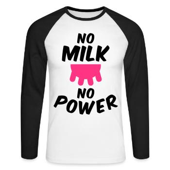 No milk no power (Euter) - Unisex Baseballshirt langarm - Weiß/Schwarz - Vorne - Nik (191cm)