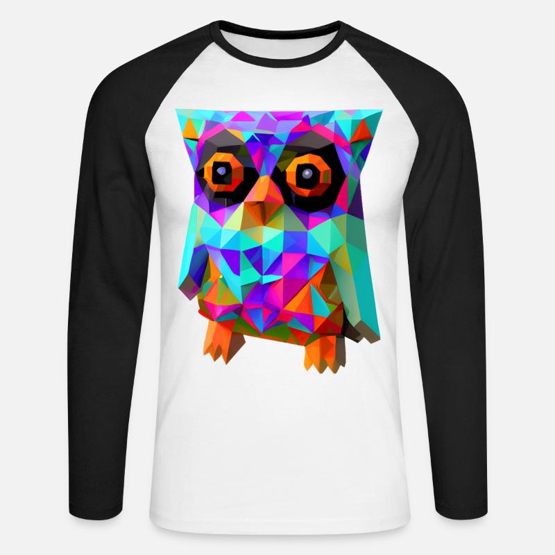 Polygon Eule - Unisex Baseballshirt langarm - Weiß/Schwarz