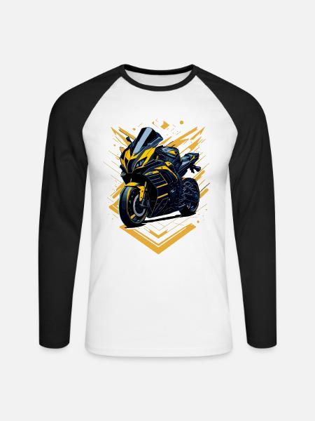 Sportmotorrad-Illustration - Unisex Baseballshirt langarm - Weiß/Schwarz
