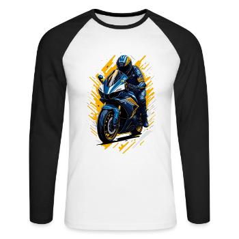 Moto sport - T-shirt baseball manches longues Homme - blanc/noir - Devant - Nik (191cm)