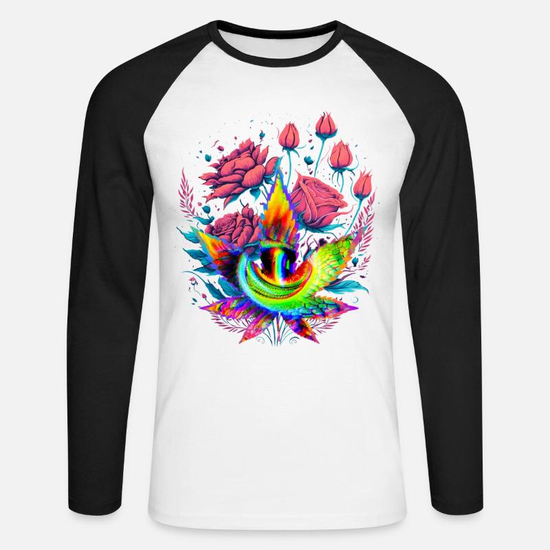 Psychedelisches Cannabisblatt mit Drachenauge - Unisex Baseballshirt langarm - Weiß/Schwarz