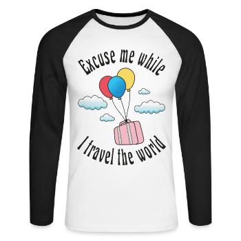 Entschuldige während ich um die Welt reise - Unisex Baseballshirt langarm - Weiß/Schwarz - Vorne - Nik (191cm)