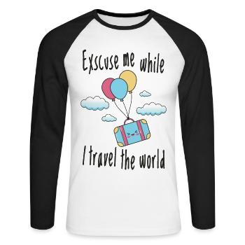 Entschuldige während ich um die Welt reise - Unisex Baseballshirt langarm - Weiß/Schwarz - Vorne - Nik (191cm)