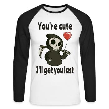 Süßer Sensenmann mit romantischem Herzen - Unisex Baseballshirt langarm - Weiß/Schwarz - Vorne - Nik (191cm)