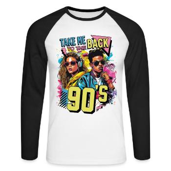 90s 90er Jahre Bunt Musik Party Karneval Kostüm - Unisex Baseballshirt langarm - Weiß/Schwarz - Vorne - Nik (191cm)