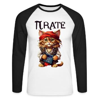 Pi day Pirate Cat - Unisex Long Sleeve Baseball T-Shirt - white/black - Front - Nik (191cm)