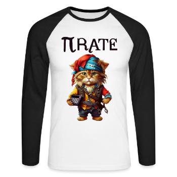 Pi day Pirate Cat - Unisex Long Sleeve Baseball T-Shirt - white/black - Front - Nik (191cm)