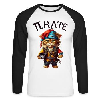 Pi day Pirate Cat - Unisex Long Sleeve Baseball T-Shirt - white/black - Front - Nik (191cm)