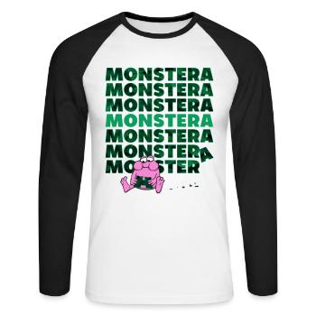 Monstre Monstera - T-shirt baseball manches longues Homme - blanc/noir - Devant - Nik (191cm)