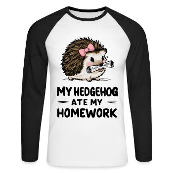 Mon hérisson a mangé mes devoirs - T-shirt baseball manches longues Homme - blanc/noir - Devant - Nik (191cm)