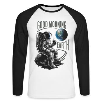 Good morning earth Astronaut - Unisex Long Sleeve Baseball T-Shirt - white/black - Front - Nik (191cm)