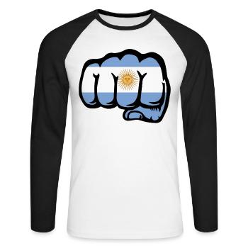 Argentina Flag Fist - Unisex Long Sleeve Baseball T-Shirt - white/black - Front - Nik (191cm)