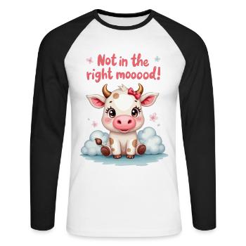 Cute sad Cow is not in the right mood - Unisex Long Sleeve Baseball T-Shirt - white/black - Front - Nik (191cm)