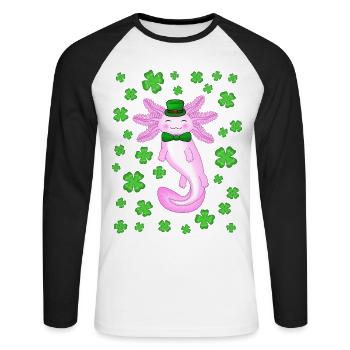 Axolotl de la Saint-Patrick rose - T-shirt baseball manches longues Homme - blanc/noir - Devant - Nik (191cm)