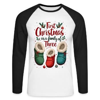 First Christmas as a Family of Three - Unisex Long Sleeve Baseball T-Shirt - white/black - Front - Nik (191cm)