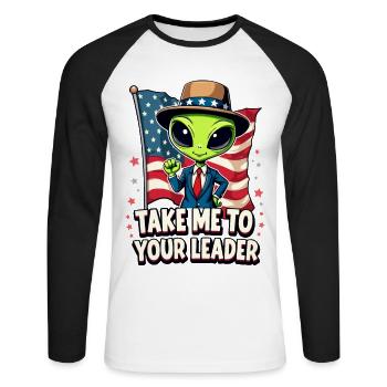 Emmenez-moi à votre leader USA Patriot Alien - T-shirt baseball manches longues Homme - blanc/noir - Devant - Nik (191cm)