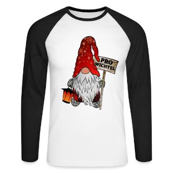 Pro Gnome – Christmas Gnome - Unisex Long Sleeve Baseball T-Shirt - white/black - Front - Nik (191cm)