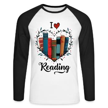 I Love Reading Bookworm Heart - Unisex Long Sleeve Baseball T-Shirt - white/black - Front - Nik (191cm)