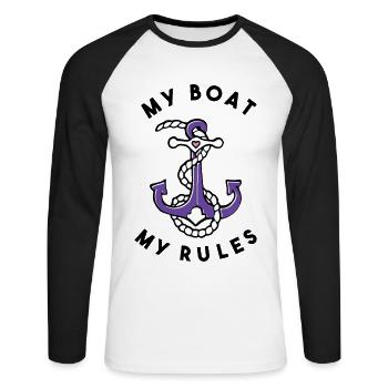 Mon bateau Mes règles Ancre et cordage - T-shirt baseball manches longues Homme - blanc/noir - Devant - Nik (191cm)