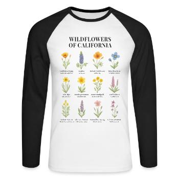 California Wildflowers – Botanical Watercolor Illu - Unisex Long Sleeve Baseball T-Shirt - white/black - Front - Nik (191cm)