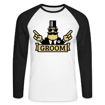 Pointing Groom (Stag Night / Bachelor Party / 2C) - Unisex Long Sleeve Baseball T-Shirt - white/black - Front - Nik (191cm)
