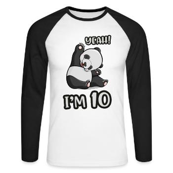 Cadeau de 10 ans anniversaire fille panda - T-shirt baseball manches longues Homme - blanc/noir - Devant - Nik (191cm)