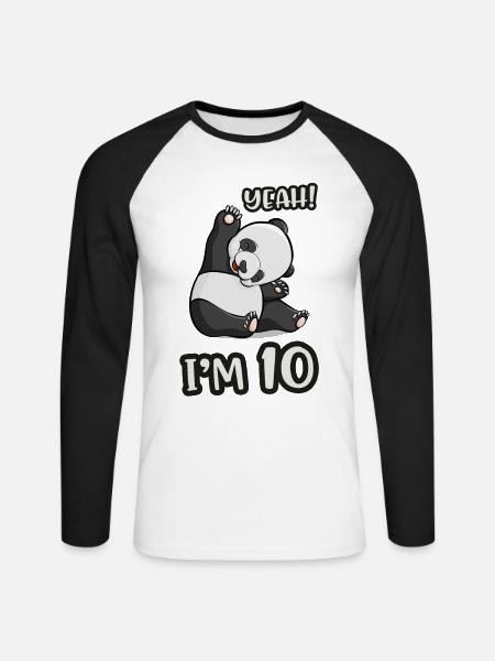 10de het meisjespanda van de verjaardagspanda draagt gift - Mannen baseballshirt lange mouw - wit/zwart