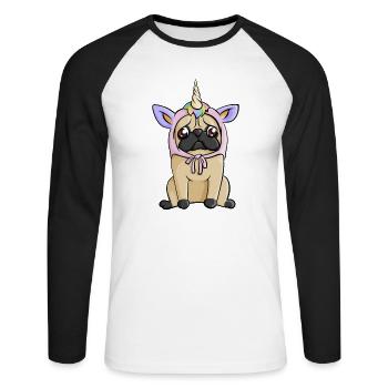 Pug unicorn costume dog gift - Unisex Long Sleeve Baseball T-Shirt - white/black - Front - Nik (191cm)