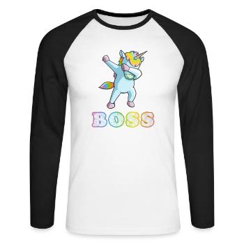 Dabbing Einhorn Boss Junge Geburtstag Geschenk - Unisex Baseballshirt langarm - Weiß/Schwarz - Vorne - Nik (191cm)