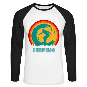 Surfen Surfer Surf retro 60er - Unisex Baseballshirt langarm - Weiß/Schwarz - Vorne - Nik (191cm)