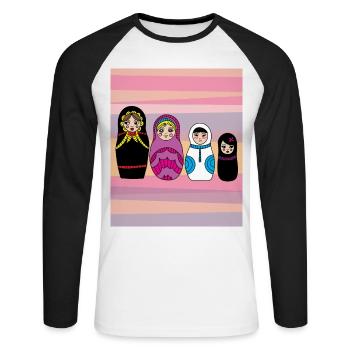 Babushka Russian wooden dolls - Unisex Long Sleeve Baseball T-Shirt - white/black - Front - Nik (191cm)