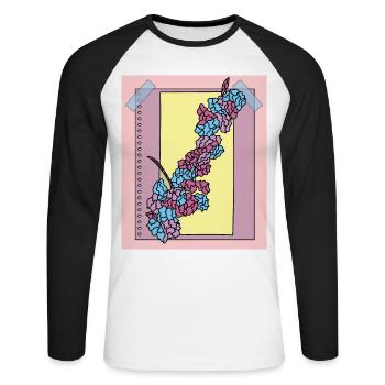 Vintage Blumen Orchideen Bunt - Unisex Baseballshirt langarm - Weiß/Schwarz - Vorne - Nik (191cm)