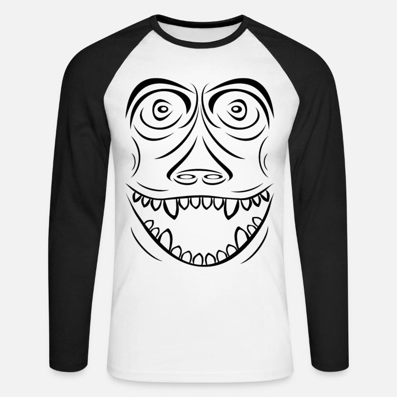 Funny Monkey Voodoo Style schwarz - Unisex Baseballshirt langarm - Weiß/Schwarz