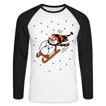 Sleigh Riding Snowman - Unisex Long Sleeve Baseball T-Shirt - white/black - Front - Nik (191cm)