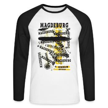 Magdeburg Deutschland Stadt Skyline Heimat Liebe - Unisex Baseballshirt langarm - Weiß/Schwarz - Vorne - Nik (191cm)