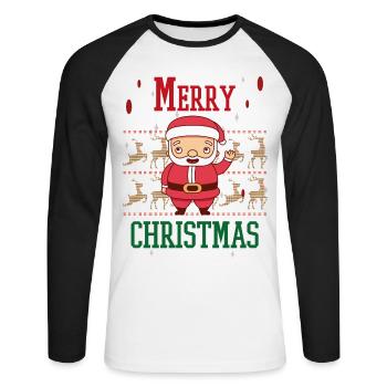 Joyeux Noël Familles Freiertage Logo - T-shirt baseball manches longues Homme - blanc/noir - Devant - Nik (191cm)